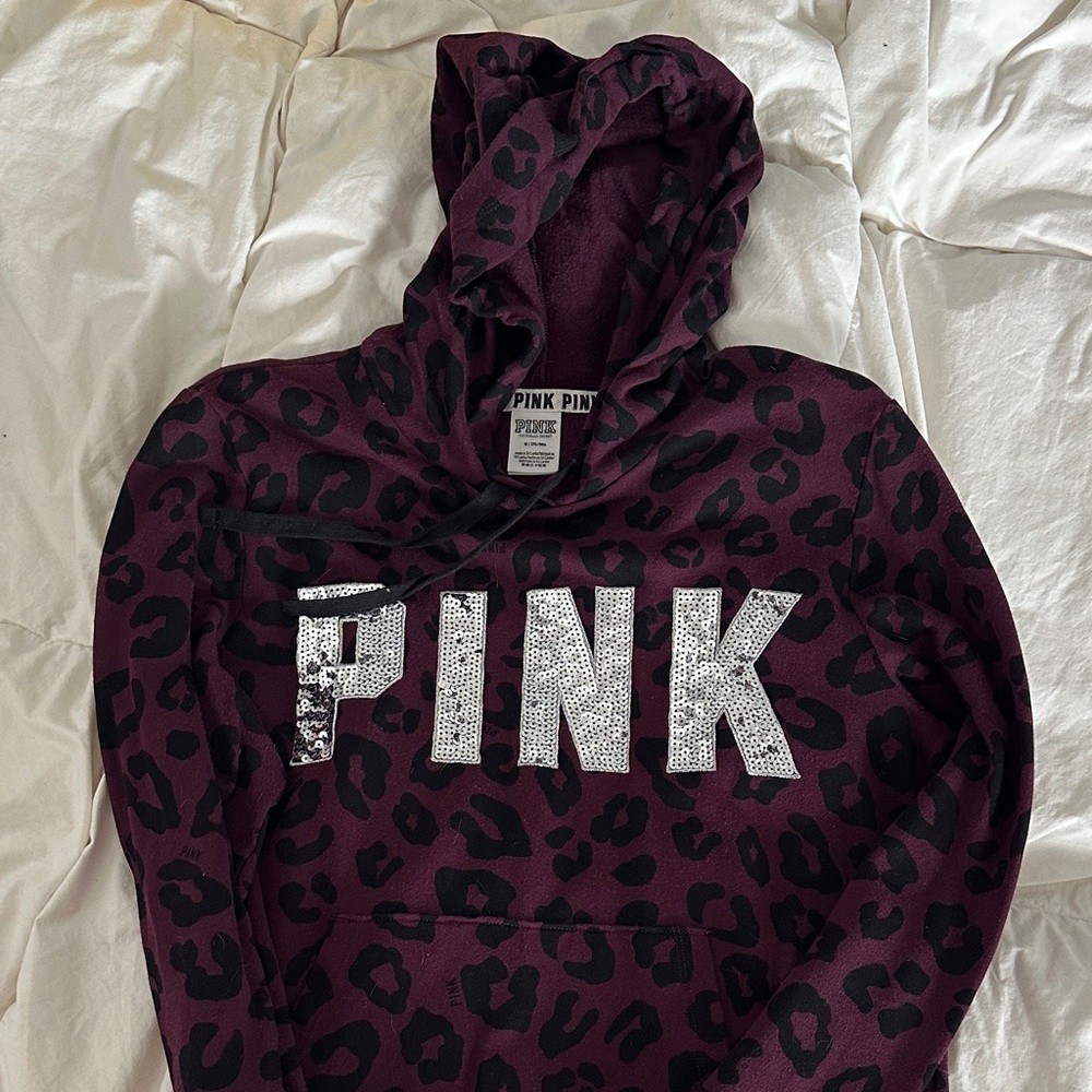PINK Victoria's Secret Maroon Leopard Hoodie